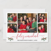 書道Feliz Navidad 5 Photo Red Holly シーズンカード (正面)