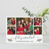 書道Feliz Navidad 5 Photo Red Holly Green シーズンカード (スタンド正面)