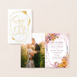 書道Geometric Marsala写真Save The Date 箔カード