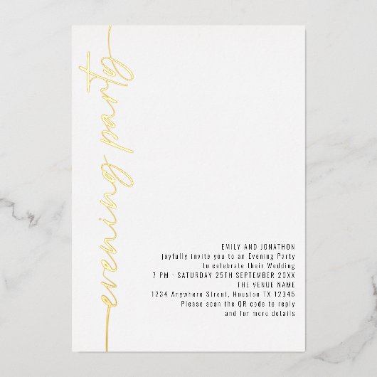 書道QRコード夕べ結婚パーティー実在 箔招待状 (正面)