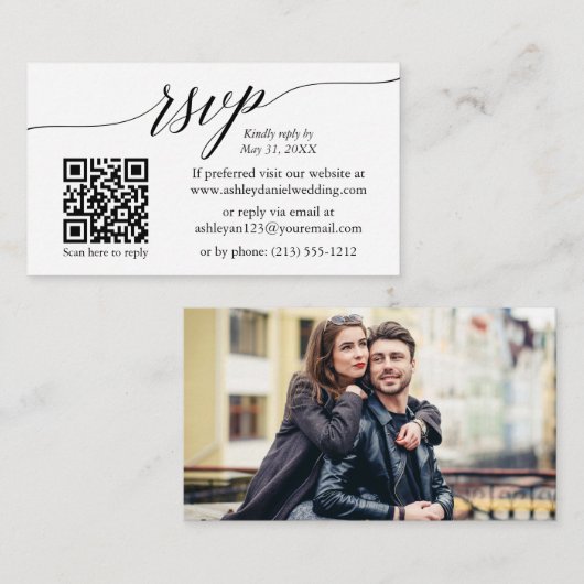 書道RSVPのミニマ結婚リストQR写真 エンクロージャーカード (正面/裏面)