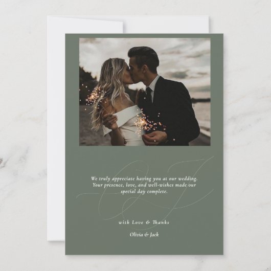 書道Sage Greenハート結婚の2枚の写真 サンキューカード (裏面)