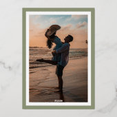 書道Sage Green金ゴールド枠クラシック写真 箔招待状 (裏面)