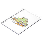 書類に埋もれたカワイイ蛙のデザイン Send Help ノートブック (左側)