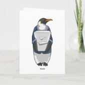 書類の山を持つ事務員としてのペンギン カード (裏面)
