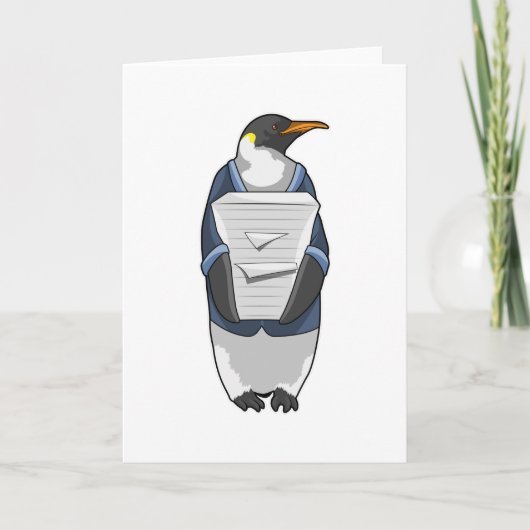 書類の山を持つ事務員としてのペンギン カード (正面)