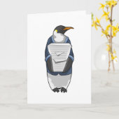 書類の山を持つ事務員としてのペンギン カード (黄色い花)