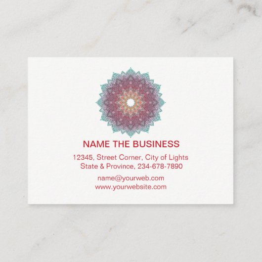 曼荼羅のはすの花のヨガのピンクの緑のホリスティック 名刺 (裏面)
