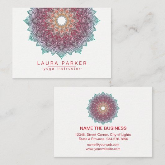 曼荼羅のはすの花のヨガのピンクの緑のホリスティック 名刺 (正面/裏面)