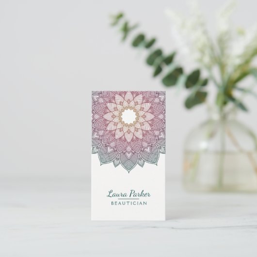 曼荼羅のはすの花のヨガの健康黙想のティール（緑がかった色） 名刺 (スタンド正面)