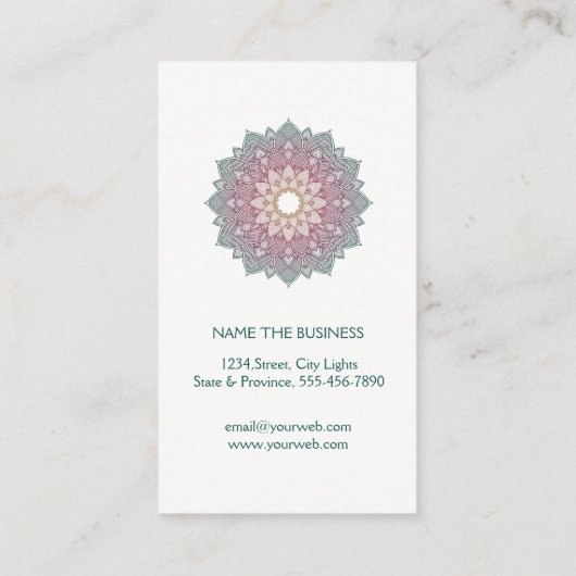 曼荼羅のはすの花のヨガの健康黙想のティール(緑がかった色) 名刺 (裏面)