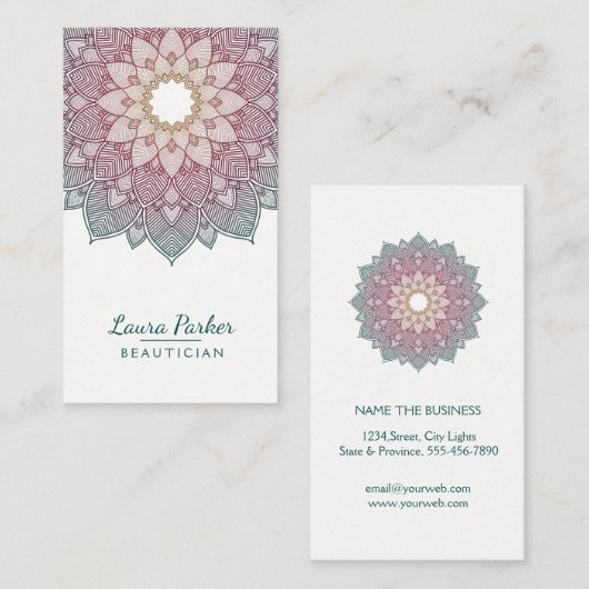 曼荼羅のはすの花のヨガの健康黙想のティール（緑がかった色） 名刺 (正面/裏面)