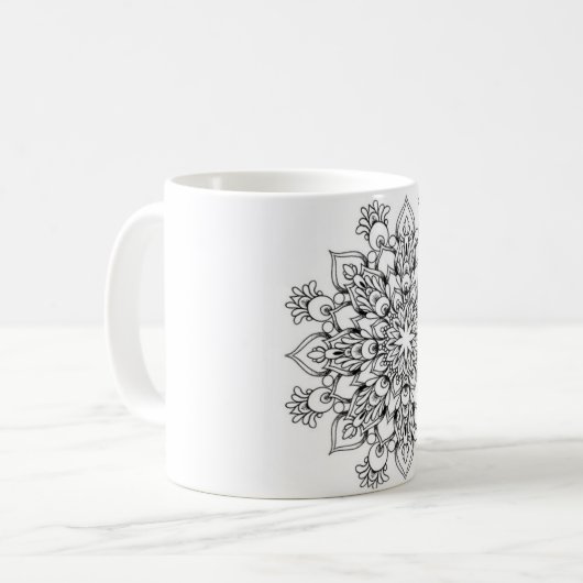 曼荼羅のクラシックで白いマグ コーヒーマグカップ (正面左)