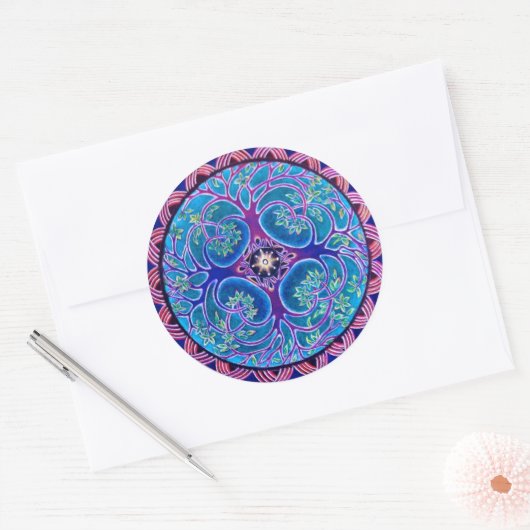 曼荼羅のステッカー成長する生命の樹 ラウンドシール (封筒)