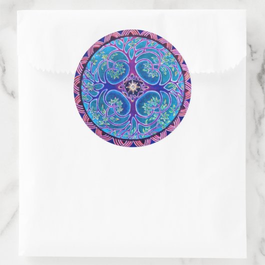 曼荼羅のステッカー成長する生命の樹 ラウンドシール (バッグ)