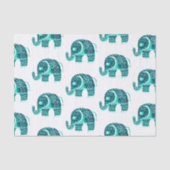 曼荼羅のティール（緑がかった色）の水彩画の花のhennaのかわいい象 薄葉紙 (正面)