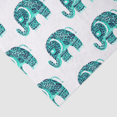 曼荼羅のティール（緑がかった色）の水彩画の花のhennaのかわいい象 薄葉紙 (詳細)