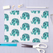 曼荼羅のティール（緑がかった色）の水彩画の花のhennaのかわいい象 薄葉紙 (クラフト)