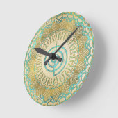 曼荼羅のパステルおよび金ゴールドのChoku Reiの記号 ラウンド壁時計 (傾斜)