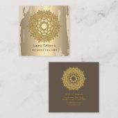 曼荼羅のヴィンテージのはすの花の金ゴールドのヨガのインストラクター スクエア名刺 (正面/裏面)