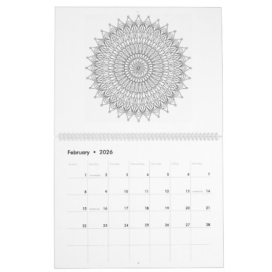 曼荼羅の大人の着色のカレンダー カレンダー (2月 2026)