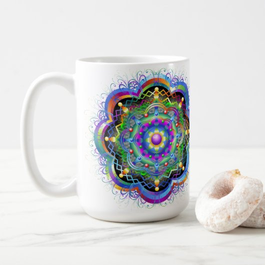 曼荼羅の宇宙 サイケデリックカラー コーヒーマグカップ (ドーナツ)