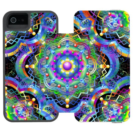 曼荼羅の宇宙 サイケデリックカラー INCIPIO iPhoneウォレットケース (フォリオ Open)