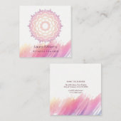 曼荼羅の水彩画のピンクのはすヨガのインストラクター スクエア名刺 (正面/裏面)