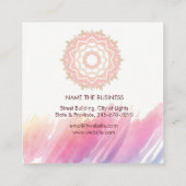 曼荼羅の水彩画のピンクのはすヨガのインストラクター スクエア名刺 (裏面)