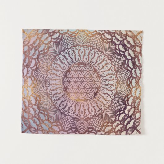 曼荼羅の穏やかなパステル調のグリッターの生命の花 タペストリー (正面(横))