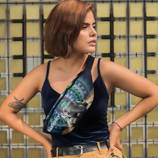 曼荼羅の背景の前に飾り立てたゾウ ファニーパック