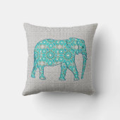 曼荼羅の花象-ターコイズ、灰色及び白 クッション (裏面)