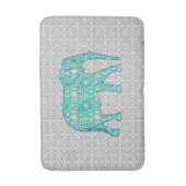 曼荼羅の花象-ターコイズ、灰色及び白 バスマット (正面縦)