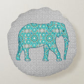 曼荼羅の花象-ターコイズ、灰色及び白 ラウンドクッション (裏面)