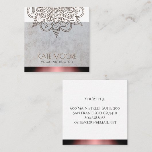 曼荼羅の金属織り目加工の灰色およびばら色の金ゴールド スクエア名刺 (正面/裏面)