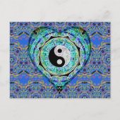 曼荼羅の青緑のハートの陰陽 ポストカード (正面)
