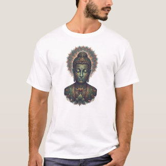 曼荼羅アートが施された荘厳な仏頭像 - スピリット Tシャツ