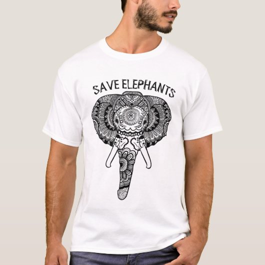 曼荼羅アートで象を救おう Tシャツ (正面)