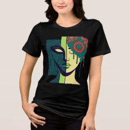 曼荼羅スプリットフェイス抽象芸術 トライブレンドTシャツ