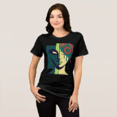 曼荼羅スプリットフェイス抽象芸術 トライブレンドTシャツ (正面全面)