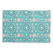 曼荼羅パターン、ターコイズ、銀製灰色および白 枕カバー (裏面)