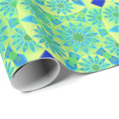 曼荼羅パターン、ターコイズ、青、ライムグリーン ラッピングペーパー (ロールコーナー)