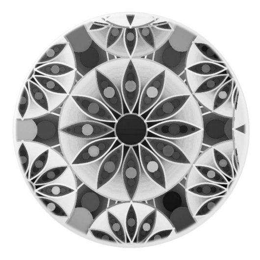 曼荼羅パターン、黒、白いおよび灰色/灰色 セラミックノブ (正面)