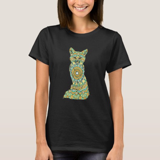 曼荼羅フォックス幾何学模様曼荼羅動物 Tシャツ (正面)