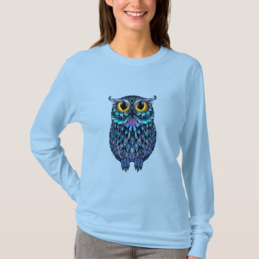 曼荼羅フクロウの壁アートポスター Tシャツ (正面)