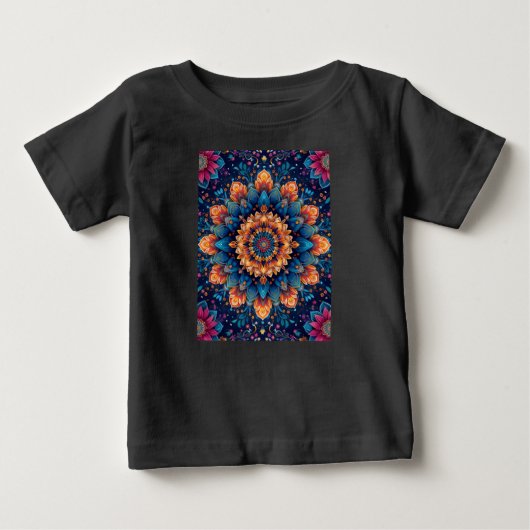 曼荼羅フラワーデジタルアートスタイル-23907 ベビーTシャツ (正面)