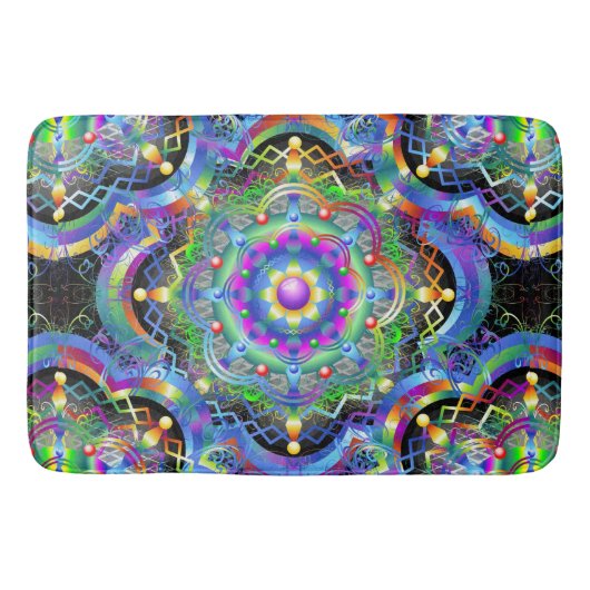 曼荼羅宇宙サイケデリックカラー バスマット (正面)