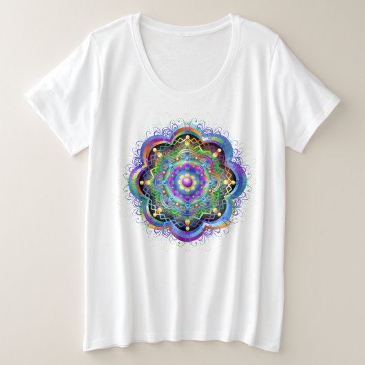 曼荼羅宇宙サイケデリックカラー プラスサイズTシャツ (デザイン正面)