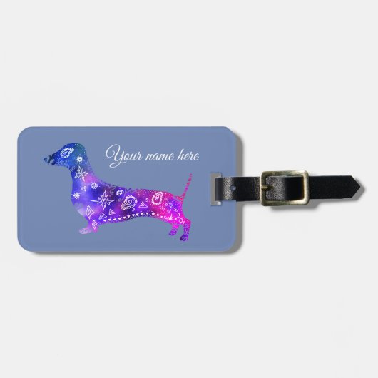 曼荼羅犬、ダックスフントの荷物のラベルの革バンド ラゲッジタグ (正面横)