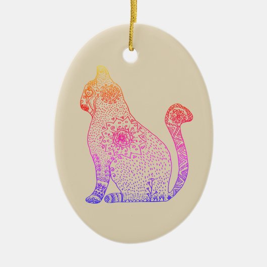 曼荼羅猫オーバルオーナメント セラミックオーナメント (正面)